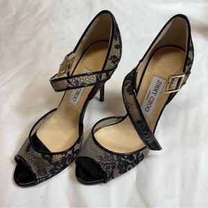 Jimmy Choo Black Stiletto Heels with Lace Overlay